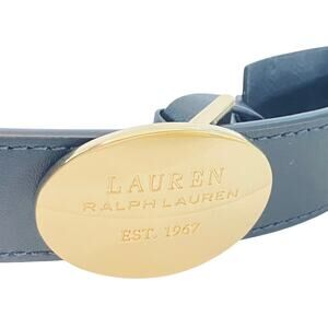 Ralph Lauren Navy Leather Belt Gold Oval Buckle MEDIUM